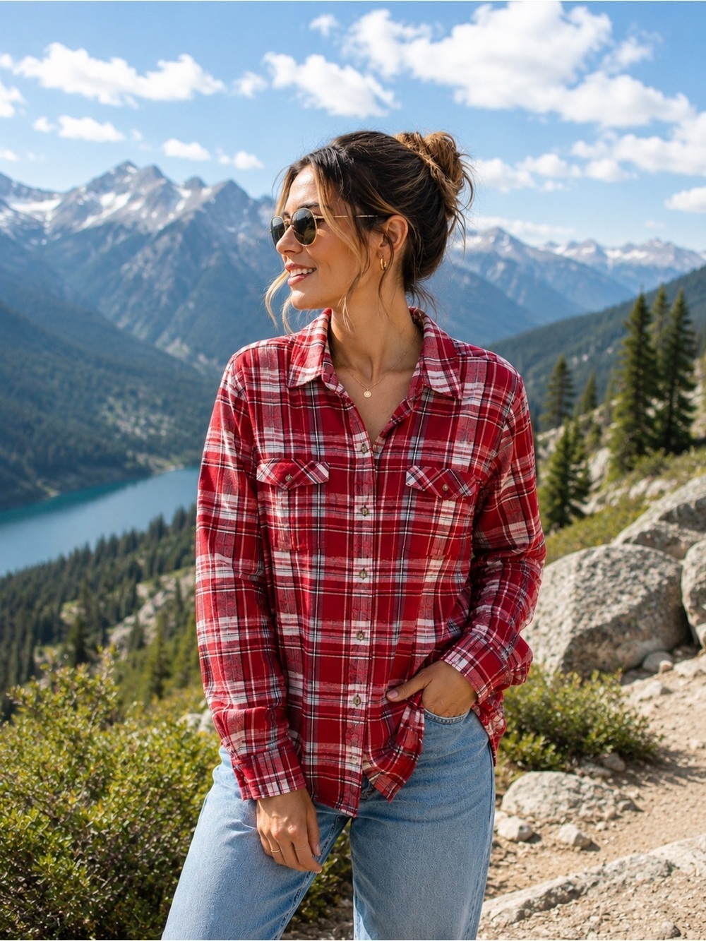 Eddie Bauer Nantucket Red Plaid Long Sleeve Button up Button Down Sz Extra Large